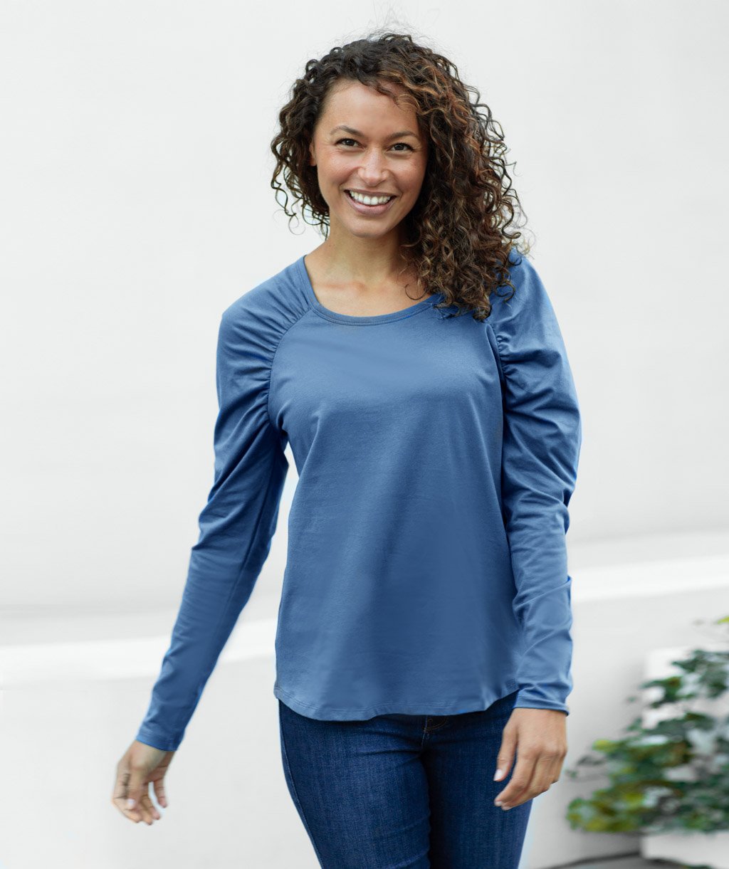 Tianna Ruched Top in Vintage Blue