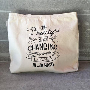 "Beauty is Changing Lives in Haiti" Cotton Canvas Reusable Shopping Tote Bag