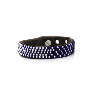 Beaded Leather Cuff Bracelet in Navy - Various Sizes