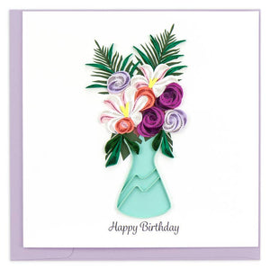 "Happy Birthday" Flower Vase Quilling Greeting Card || Celebration, Happy Birthday