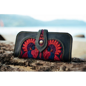 The Cosmos Embroidered Black Large Wallet Purse - Various Colors