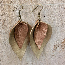 Load image into Gallery viewer, The Feuilles Double Leaf Leather Earrings - Silver &amp; Rose Gold
