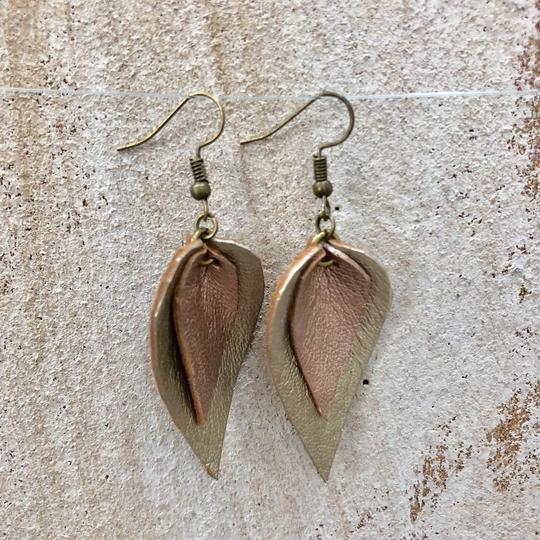 The Feuilles Double Leaf Leather Earrings - Silver & Rose Gold