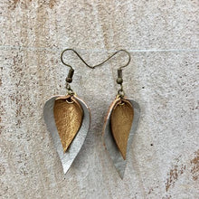 Load image into Gallery viewer, The Feuilles Double Leaf Leather Earrings - Silver &amp; Gold