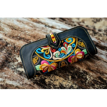 Load image into Gallery viewer, The Cosmos Embroidered Black Large Wallet Purse - Various Colors