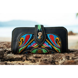 The Cosmos Embroidered Black Large Wallet Purse - Various Colors